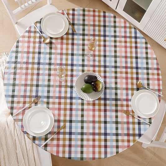 Walrus Round Vinyl Fitted Tablecloth with Flannel Backing Elastic Edge Design Table Cover Waterproof Oil-Proof PVC Table Cloth Stain-Resistant Best for 45"-56" Round