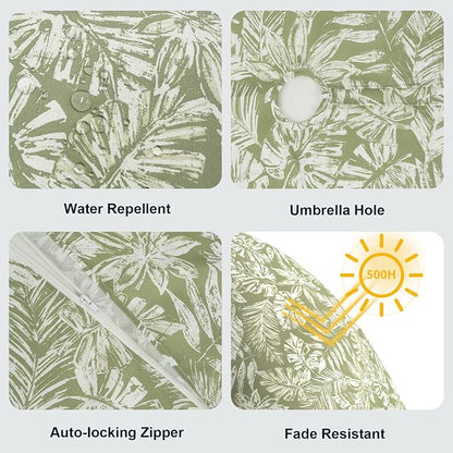 LVTXIII Rectangle Outdoor Tablecloth with Umbrella Hole and Zipper, Water-Repellent 60 x 84 Inch Patio Table Cover for Picnic, Garden, Backyard Dining, Tropical Leaf Green