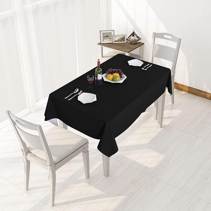 sancua Waterproof Rectangle Vinyl Tablecloth Table Cloth 52x70 Inch, Black | 100% Oil Spill Proof, PVC Material, Wipe Clean Table Cover for Dining Tables, Buffet Parties and Camping