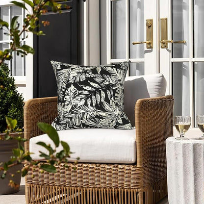 LVTXIII 2 Pack Outdoor Pillow Covers ONLY 18x18 Inch, Water-Repellent Square Decorative Cushion Covers for Patio Furniture, Garden, Sofa, Tropical Leaf Black