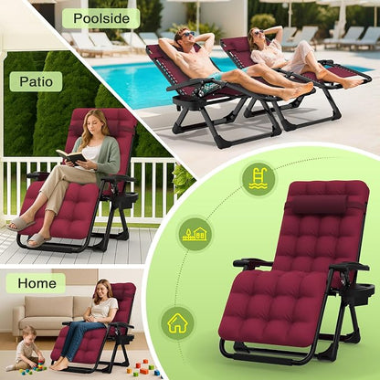 Suteck Zero Gravity Chair, Reclining Camping Chairs w/Removable Cushion | Anti Gravity Recliner Lounge Chair with Aluminum Alloy Lock & Cup Holder, 90-170° Adjustable, for Lawn Patio Indoor