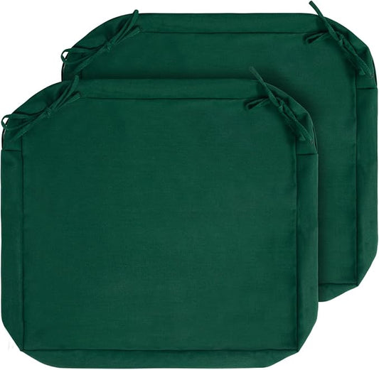 Magpie Fabrics Indoor Outdoor Cushion Cover Replacement 2 Pack, NO Insert! Water Repellent Slipcover with Ties Decor for Patio Garden Chair Sofa Bench Wicker(Dark Green, 20x18x4 Inch)