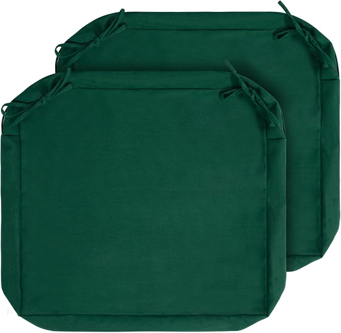 Magpie Fabrics Indoor Outdoor Cushion Cover Replacement 2 Pack, NO Insert! Water Repellent Slipcover with Ties Decor for Patio Garden Chair Sofa Bench Wicker(Dark Green, 24x24x4 Inch)