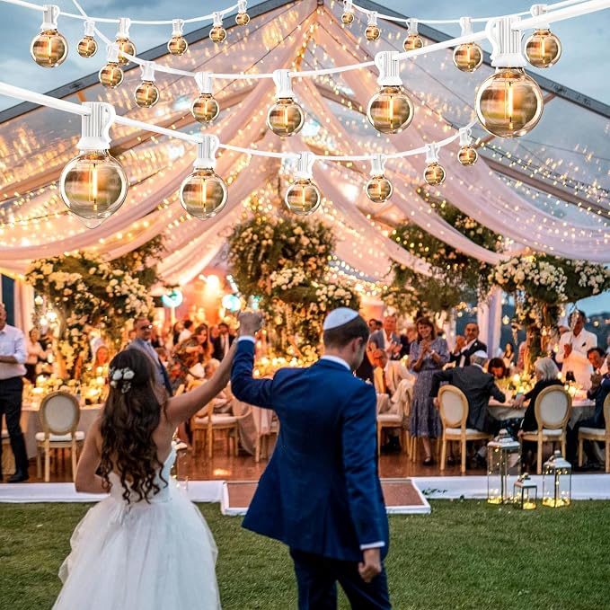 White Outdoor String Lights 100FT Patio Lights with 52 G40 Edison Bulbs | 2200K Warm White,10ft lead wire,White String Lights Waterproof Outside for Wedding,Proposal,Party,Anniversary