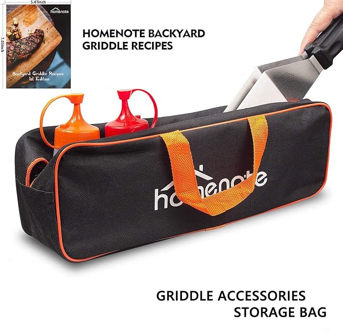 HOMENOTE Griddle Accessories Kit, 7Pc Professional BBQ Kit in Gift Box - Heavy Duty Wooden Handle Stainless Steel Griddle Tool Set Great for Grill Flat Top Cooking Camping, Wood Color