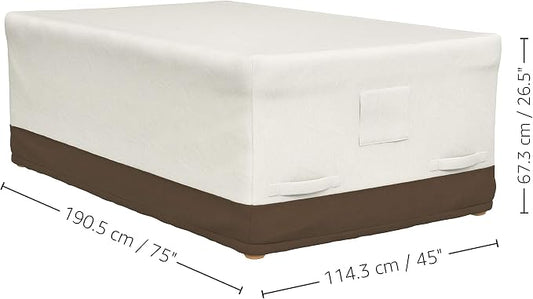 Amazon Basics Outdoor Patio Dining Table Cover, Waterproof, Anti-UV, Secure, Wind Resistant, Thick, Sturdy, Beige/Tan, 75"x45"