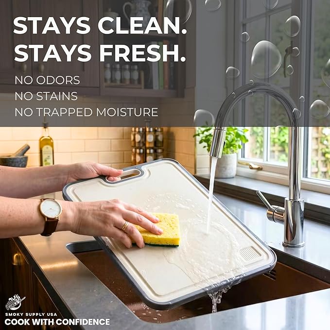 Titanium Cutting Board | Scratch Reduction Mesh | Double-Sided Pure Titanium and Wheat Straw | Anti Slip | Juice Groove | Stain Resistant | Food Grade | Easy to Clean | Smoky Supply USA