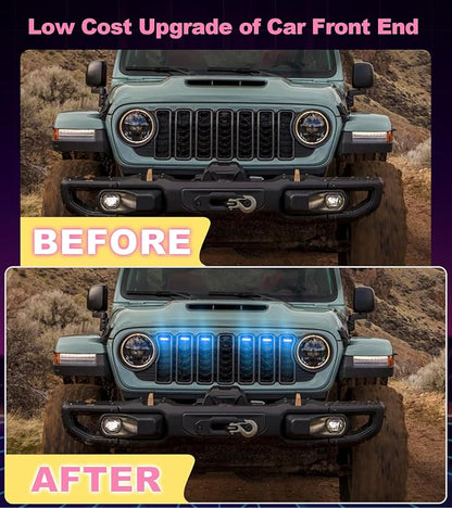 LED Grill Lights for Jeep Wrangler JL JLU Accessories 2024-2026, RGB | Direct-Snap Front Grille LED Accent Marker Lights, IP68 Waterproof, Enhanced Night Visibility, Raptor-Style Exterior Lighting