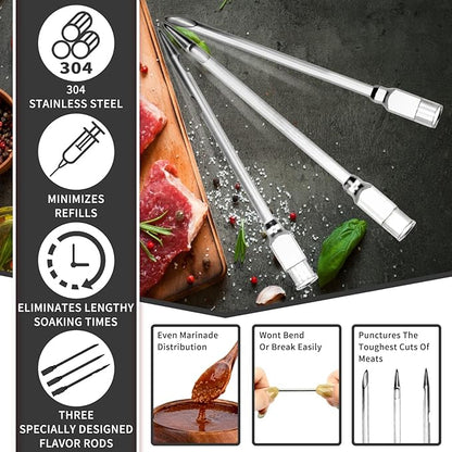 Turkey Meat Injector Syringe Kit with 3 Marinade Needles for BBQ Grill Smoker, 1 Cleaning Brush, 1.7 Oz/50 ml Large Capacity Injector Marinades for Meats Black