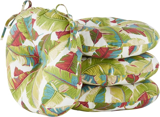 Greendale Home Fashions 15-inch Outdoor Round Bistro Seat Cushion, Set of 4, Tropical Multi 4 Count