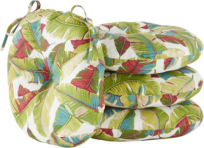 Greendale Home Fashions 15-inch Outdoor Round Bistro Seat Cushion, Set of 4, Tropical Multi 4 Count