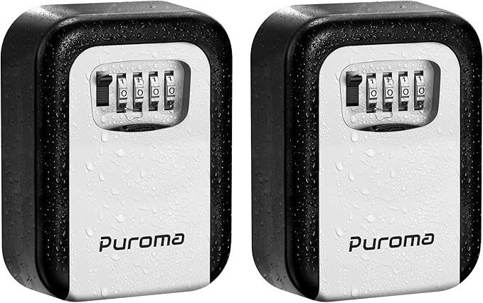 Puroma Security Key Lock Box, 4-Digit Combination Waterproof Safe Storage Lockbox with Code Wall Mount Large Capacity for Outdoor Outside House Dorm Office ID Card (Black & Gray)