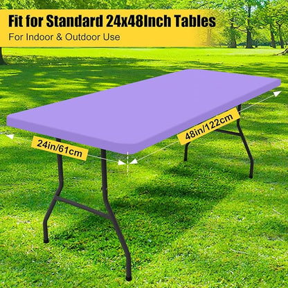 Smiry Rectangle Picnic Table Cloth, Waterproof Elastic Fitted Tablecloths for 4 Foot Tables, Washable Polyester Table Cover for Camping, Indoor and Outdoor (Lavender, 24"x48")