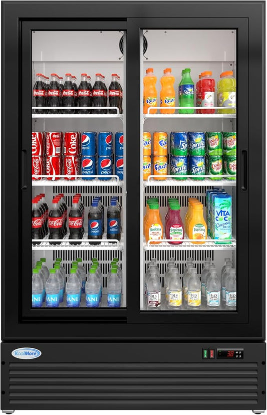 KoolMore 35 in. Retail Display Refrigerator, 10 Cu. Ft. Low Height Merchandiser Cooler, Aisle End Grab-and-Go Beverage Display Fridge for Convenience Stores, Supermarkets & Checkout, Black