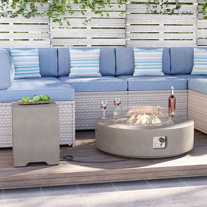 HOMPUS Outdoor Round Propane Fire Pit Table, 41''Fire Table w Wind Guard & 20lb Tank Cover Table, 50000 BTU Fire Pit w Free Waterproof Cover & Fire Stone for Patio, Garden, Grey