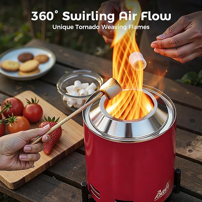 BALI OUTDOORS 6.5 inch Tabletop Fire Pit Round, Stainless Steel Table Top Firepit Small, Outdoor Smokeless Firepit Portable, Red