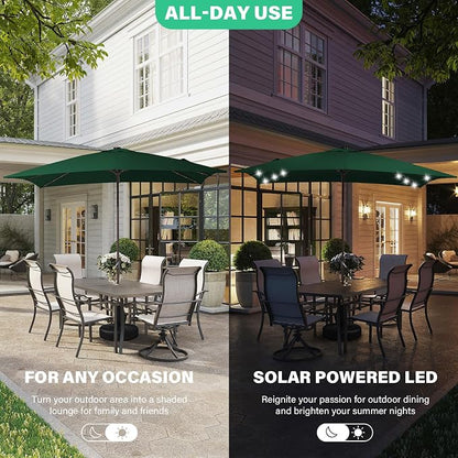 JEAREY 8x10' Rectangle LED Lighted Umbrella Patio Umbrella Outdoor w/Crank | Solar Market Umbrellas with 8 Sturdy Ribs, UV Protection Waterproof Sunproof for Pool, Deck, Backyard(Dark Green)