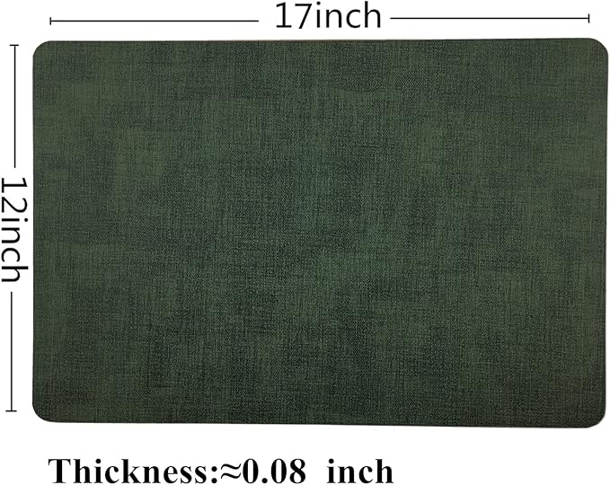 WAZAIGUR Waterproof Easy to Clean Heat Resistant Thick Faux Leather Washable Placemats Set of 6 Dark Green