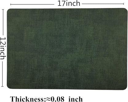 WAZAIGUR Waterproof Easy to Clean Heat Resistant Thick Faux Leather Washable Placemats Set of 6 Dark Green