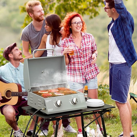 Portable Charcoal Grill with Lid and Thermometer for Outdoor Cooking, Foldable Legs and Removable Ashtray