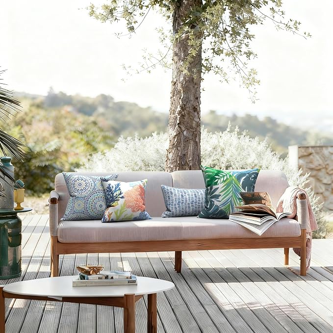 LVTXIII Outdoor Pillow Covers 20x20 Inch, 2 Pack Large Square Throw Pillow Cases, Fade-Resistant Cushion Covers for Patio Furniture Sofa, Garden Porch, Islamorada Blue Green