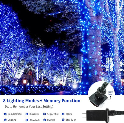 MZD8391 105FT 300LED Christmas Light Outdoor Indoor, Christmas Tree Lights | Blue, 100% UL Listed, Waterproof, 8 Light Mode, Timer & Memory, End To End Connect, Halloween String Lights Outdoor Indoor