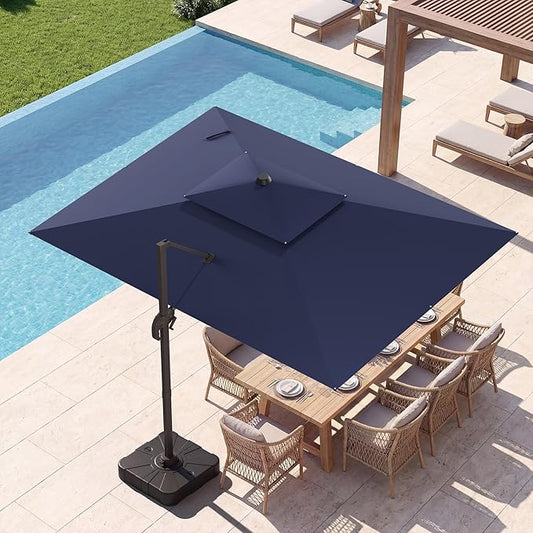 10x13 FT Patio Umbrella with Base, Large Cantilever Rectangular Double Top Heavy Duty Offset Umbrellas with 361° Rotation, Outdoor shade for Garden Deck Pool Patio, Navy