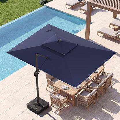 9x12 FT Patio Umbrella with base, Large Cantilever Rectangular Double Top Heavy Duty Offset Umbrellas with 360° Rotation, Outdoor shade for Garden Deck Pool, Navy