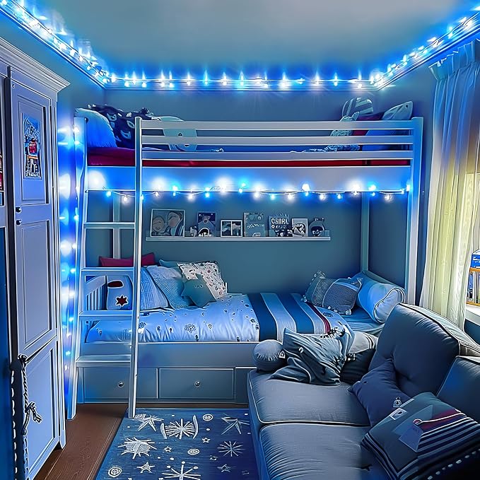 JMEXSUSS Blue and White String Lights Indoor, 200 LED Christmas Lights | 66ft Connectable Christmas Lights Plug in for Bedroom Tree Room Party Classroom Decorations