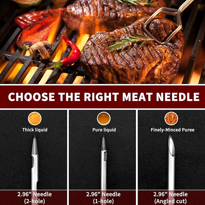 Turkey Meat Injector Syringe Kit with 3 Marinade Needles for BBQ Grill Smoker, 1 Cleaning Brush, 1 Oz/30 ml Large Capacity Injector Marinades for Meats Red
