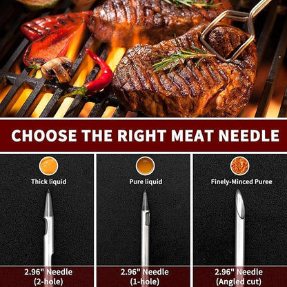 Turkey Meat Injector Syringe Kit with 3 Marinade Needles for BBQ Grill Smoker, 1 Cleaning Brush, 1 Oz/30 ml Large Capacity Injector Marinades for Meats Red