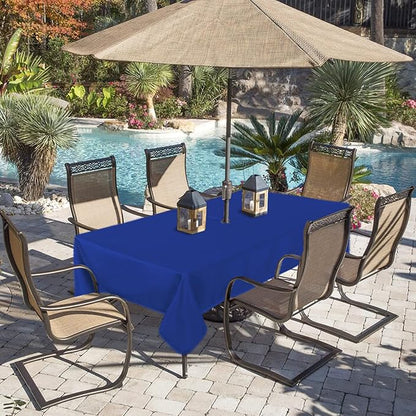 Fitable Outdoor Tablecloth for 6ft Rectangle Tables, Blue, 60 x 84 Inch | Washable Waterproof Wrinkle Free Table Cover, Zipper and Umbrella Hole, For Spring Summer Party Picnic Camping Patio Indoor