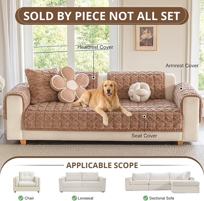 OstepDecor Couch Cover for Dogs, Washable Non Slip Sofa Cover for Pets | Soft Couch Covers for Sofa, Loveseat and Sectional, Furniture Protector Against Pet Hair & Dirt (35.4" x 63", Coffee)