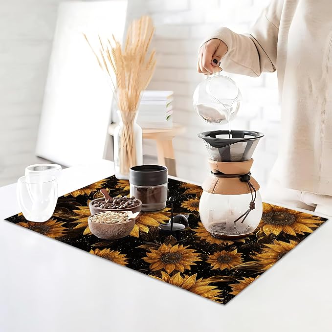 Placemats12x18 Inch,Sunflowers Placemats,Kitchen Dining Coffee Table Mats Set of 6 for Home Indoor Outdoor Party