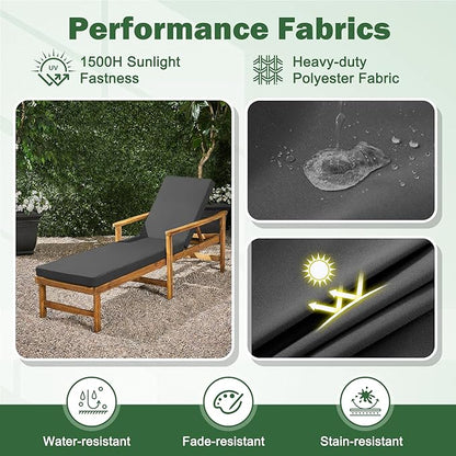 2 Pcs Chaise Lounge Cushions Outdoor Set of 2, 72x 21x 3 Inch Waterproof & Fade-Resistant Lounge Chair Cushion, Outdoor Chaise Cushion with Ties for Lawn, Patio, Pool & Beach, Dark Grey