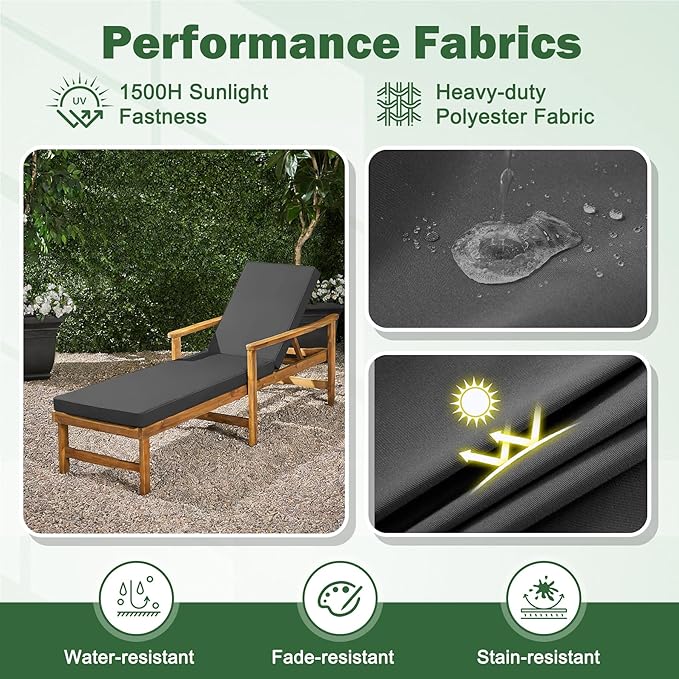 Chaise Lounge Cushions Outdoor, 80x 26x 3 Inch Waterproof & Fade-Resistant Lounge Chair Cushion, Outdoor Chaise Cushion with Removable Cover & Ties for Lawn, Patio, Pool & Beach, Dark Grey