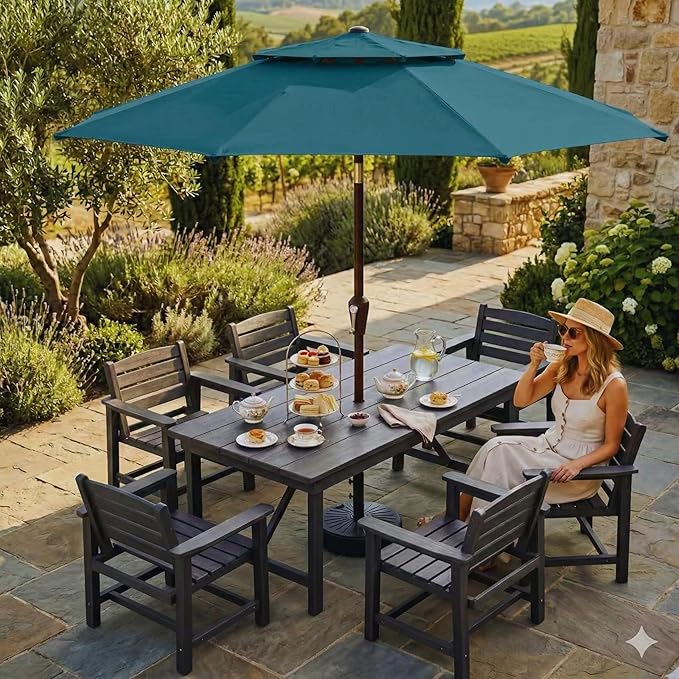 Patio Umbrella, 2 Tier Outdoor Table Umbrella, Large Vented Market Umbrellas with Push Button Tilt and Crank, 8 Sturdy Ribs for Backyard, Deck, Pool, UPF50+ UV Protection