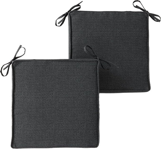 Outdoor 18 inch Square Patio Dining Chair Pads – Comfortable Fiber-Filled Seat Cushions with Ties, Reversible Polyester Fabric - Carbon, Set of 2