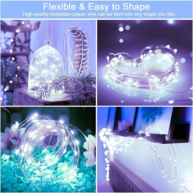 cshare Solar Fairy Lights Outdoor Waterproof,16.4ft 50LED Solar String Lights for Outside 8 Modes 2 Packs for Patio Backyard Garden Wedding Deorations Cool White