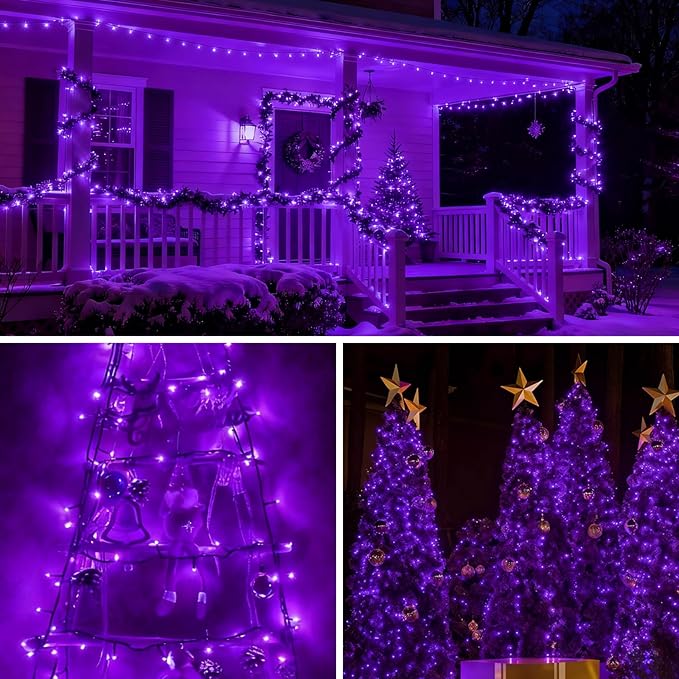 QITONG 165ft 500 LED Purple String Lights, Twinkle Lights Outdoor Waterproof with 8 Modes, Green Wire Christmas Lights Plug in Indoor