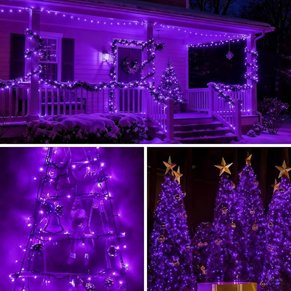 QITONG 165ft 500 LED Purple String Lights, Twinkle Lights Outdoor Waterproof with 8 Modes, Green Wire Christmas Lights Plug in Indoor