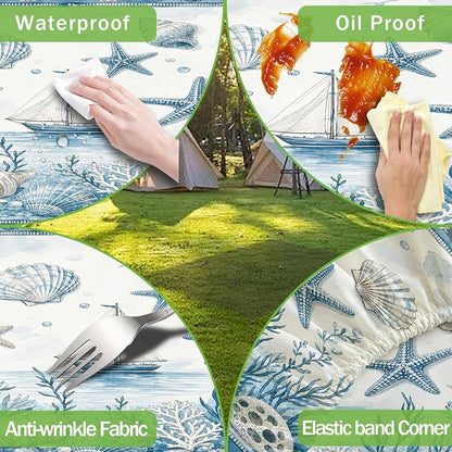 JAWO Picnic Table Cover with Bench Covers and Bag, Tropical Beach Starfish Rv Essentials, Waterproof Windproof Fabric, Fitted Tablecloth Cover with Elastic Edge, 3 PCS, 30x60 Inch