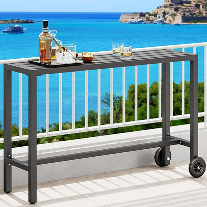 YITAHOME 55" Outdoor Bar Table | Rectangle Narrow Counter Height Table, Ideal Bar Height Table For Balcony, Patio, Garden, Yard, Poolside, Silver Bottom