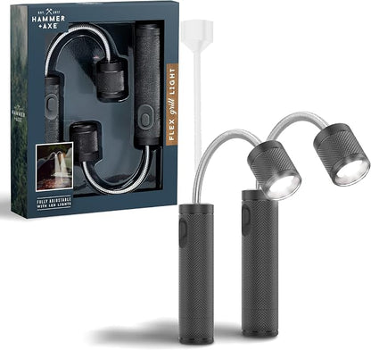 HAMMER + AXE Adjustable Magnetic LED Flex Grill BBQ Light, Two Pack Lights for BBQ Car Auto Work and More, Bright LED, Bendable Neck, 10" Long, Holiday Gift for Mechanic Grill Plumber Handyman