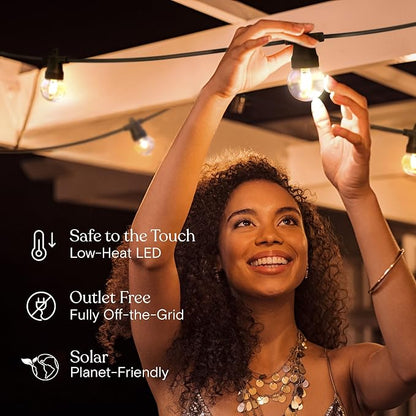 Brightech Ambience Pro 27 Ft Solar Powered Outdoor String Lights - Commercial Grade Waterproof Patio Lights Withn Edison Globes, Shatterproof LED String Lights for Patio - 1W, Warm White, 12 Bulbs