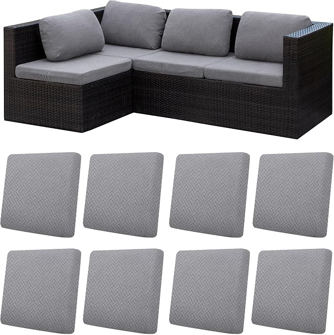 8Pcs Patio Cushion Covers, Outdoor Stretch Cushion Covers, Washable | Stretch Fit, Replacement, Washable and Reusable Furniture Protectors, Fits most patio furniture cushion covers, Cover Only
