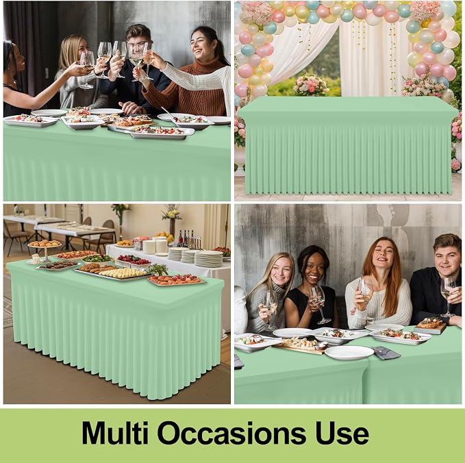 Smiry Spandex Elastic Fitted Table Cloth Skirt for 6FT Rectangle Table | Stretch Washable Table Cloth, Banquet Table Cover for Wedding, Party, Indoor & Trade Shows, (Light Green, 72Lx30Wx30H)
