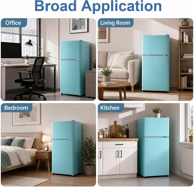 Retro Fridge with Freezer, 3.5 Cu. Ft. Mini Fridge Aqua Blue | Small Refrigerator with 7-Level Adjustable Thermostat, Retro Compact Refrigerator 2-Door Fridges for Apartment/Dorm/Office/RV