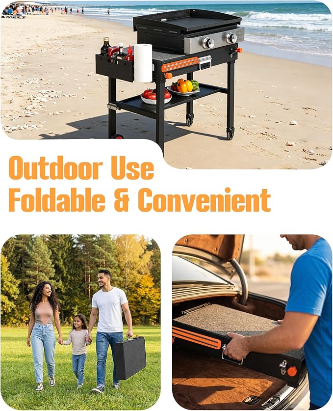 Blackstone Stand for 17" or 22" Griddle, Heavy Duty 450 LBS Blackstone Table, Foldable Portable Grill Cart with Locking Wheels, 20s Quick Setup, Anti-Wobble, Ideal for Backyard, Camping, Tailgating
