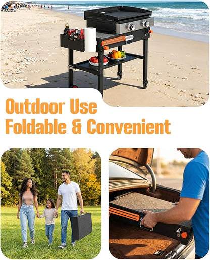 Blackstone Table for 17" or 22" Griddle, Heavy Duty 450 LBS Outdoor Grill Table, Foldable Portable Grill Cart, 20s Quick Setup, Anti-Wobble, Ideal for Backyard, Camping, Tailgating, with Cover